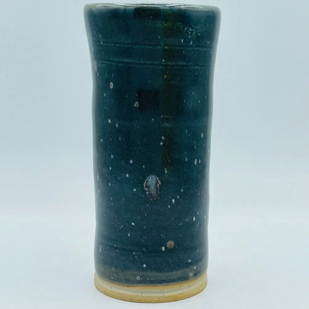 Tall Slender Cylinder Shaped Studio Art Vase Pottery Signed Tina RB Footprint